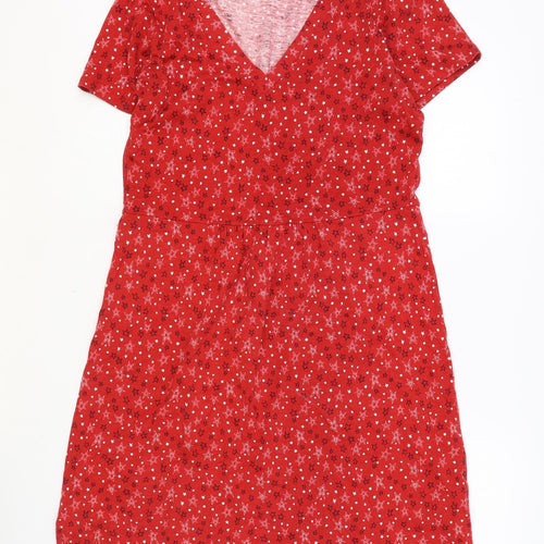 Boden Womens Red Geometric Modal A-Line Size 14 V-Neck - Star Print