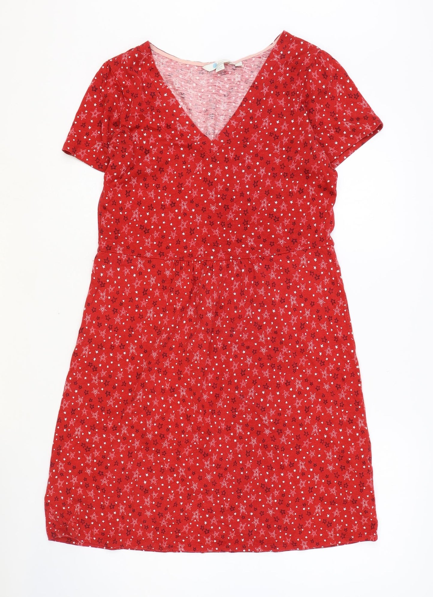 Boden Womens Red Geometric Modal A-Line Size 14 V-Neck - Star Print