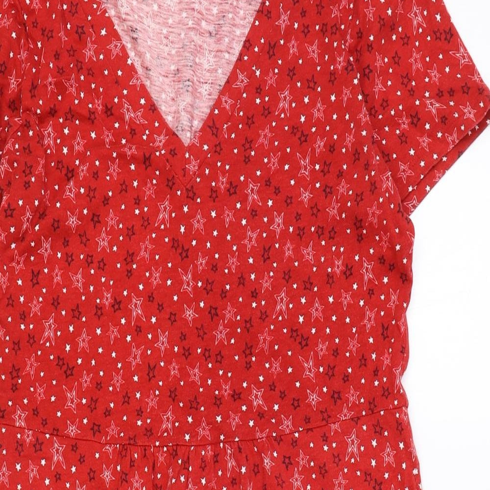 Boden Womens Red Geometric Modal A-Line Size 14 V-Neck - Star Print