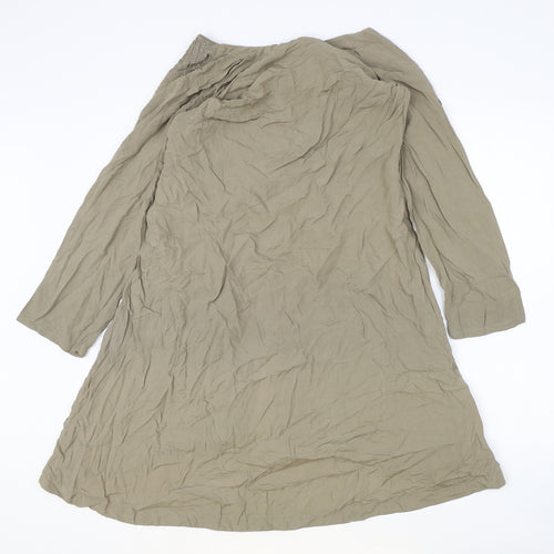 SJ collection Womens Brown Polyester A-Line Size S V-Neck