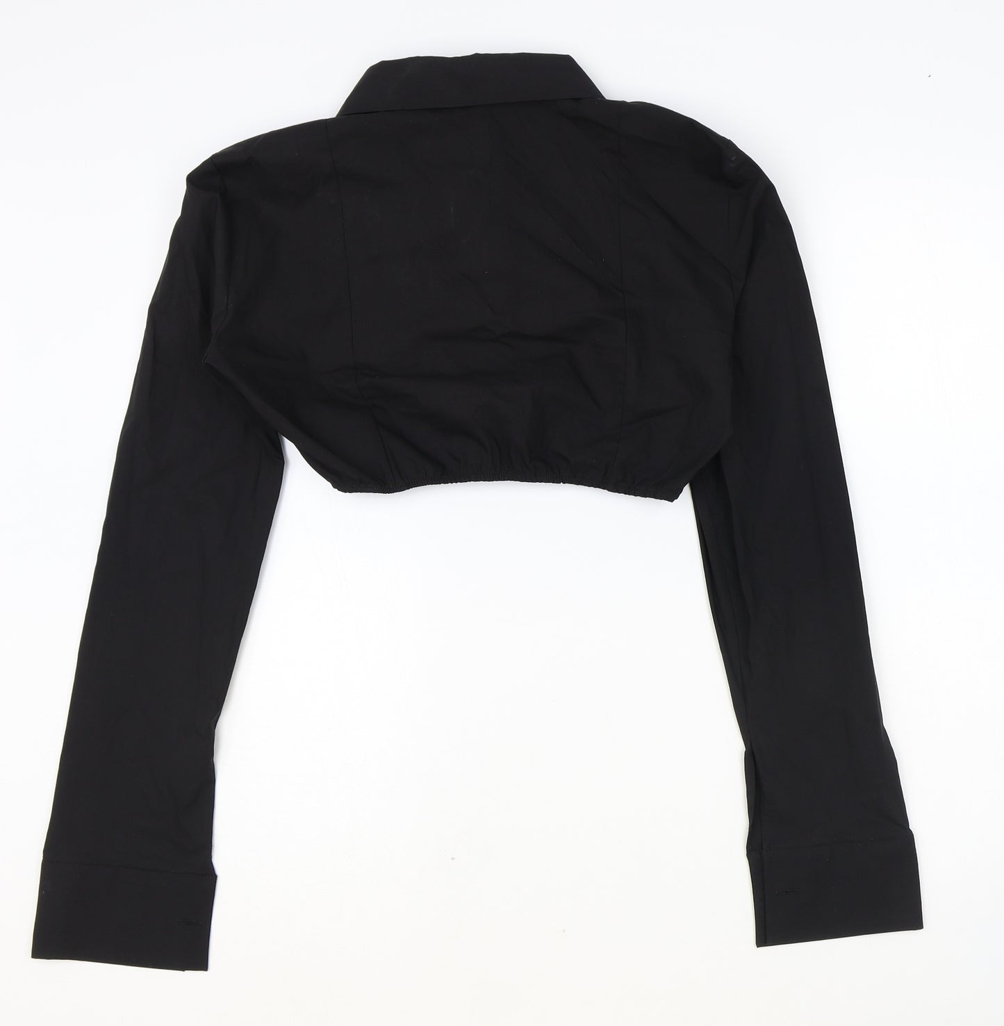 Zara Womens Black Cotton Cropped Button-Up Size M Collared