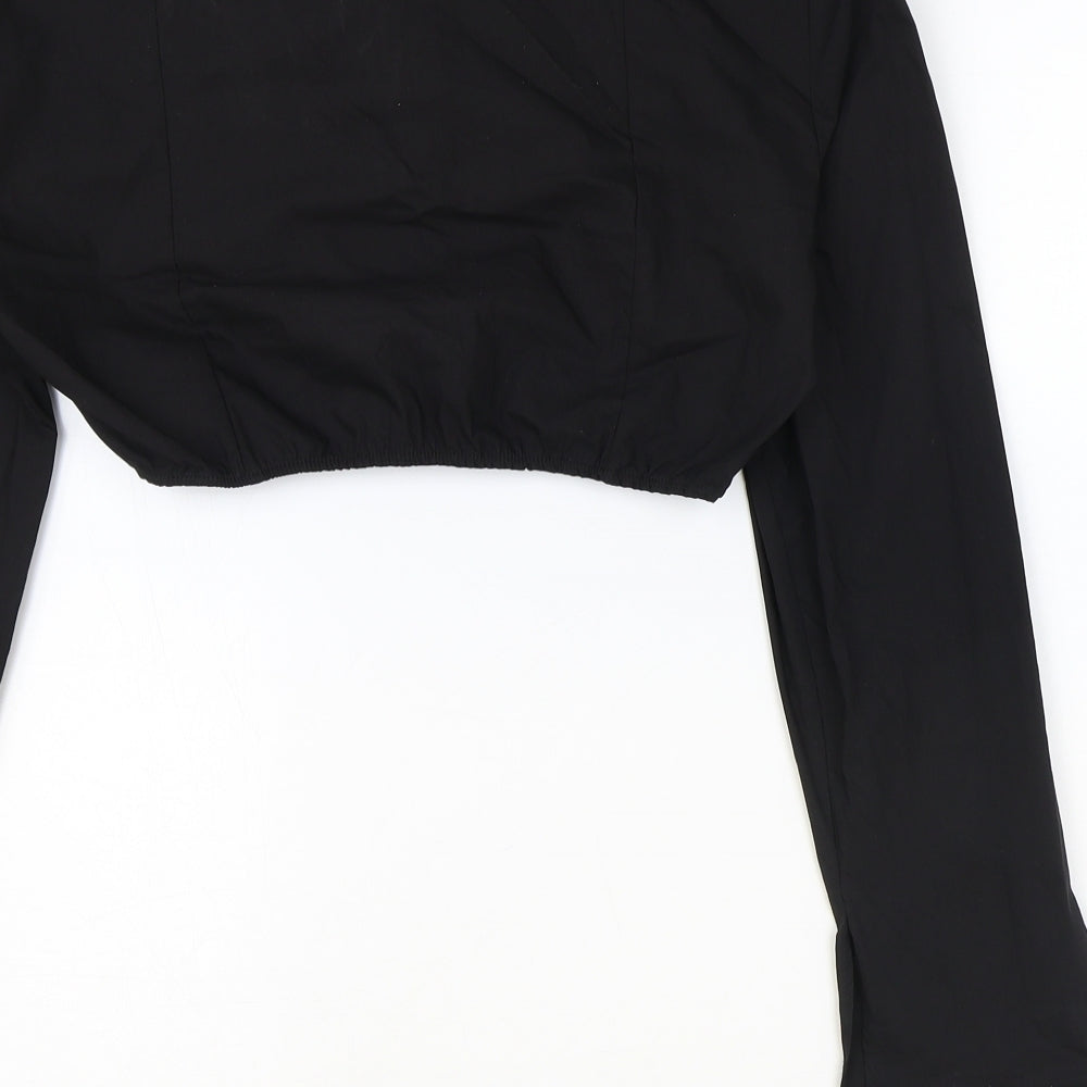 Zara Womens Black Cotton Cropped Button-Up Size M Collared