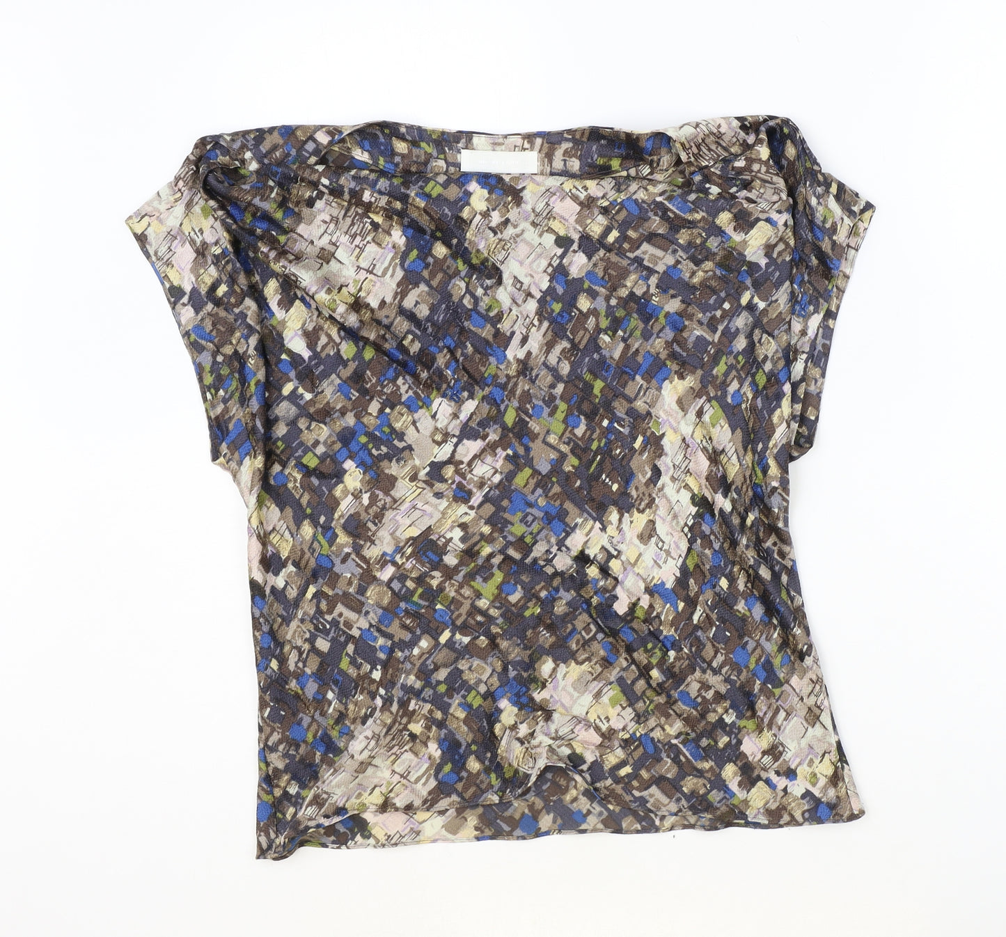 NICOLE FARHI Womens Multicoloured Geometric Silk Basic Blouse Size 14 V-Neck