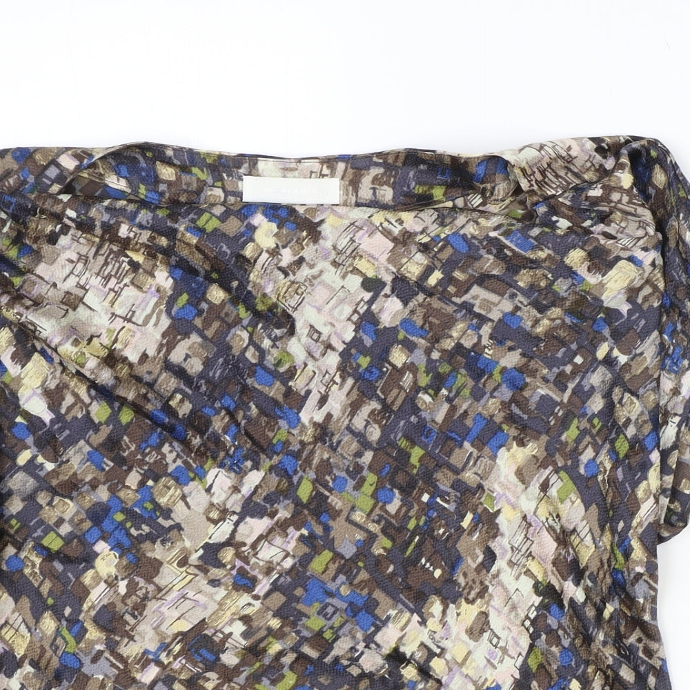 NICOLE FARHI Womens Multicoloured Geometric Silk Basic Blouse Size 14 V-Neck