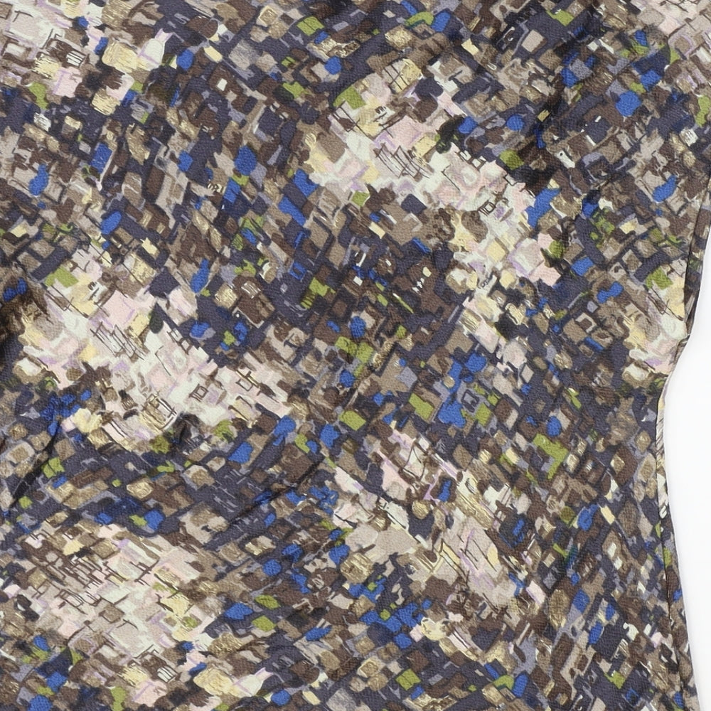 NICOLE FARHI Womens Multicoloured Geometric Silk Basic Blouse Size 14 V-Neck