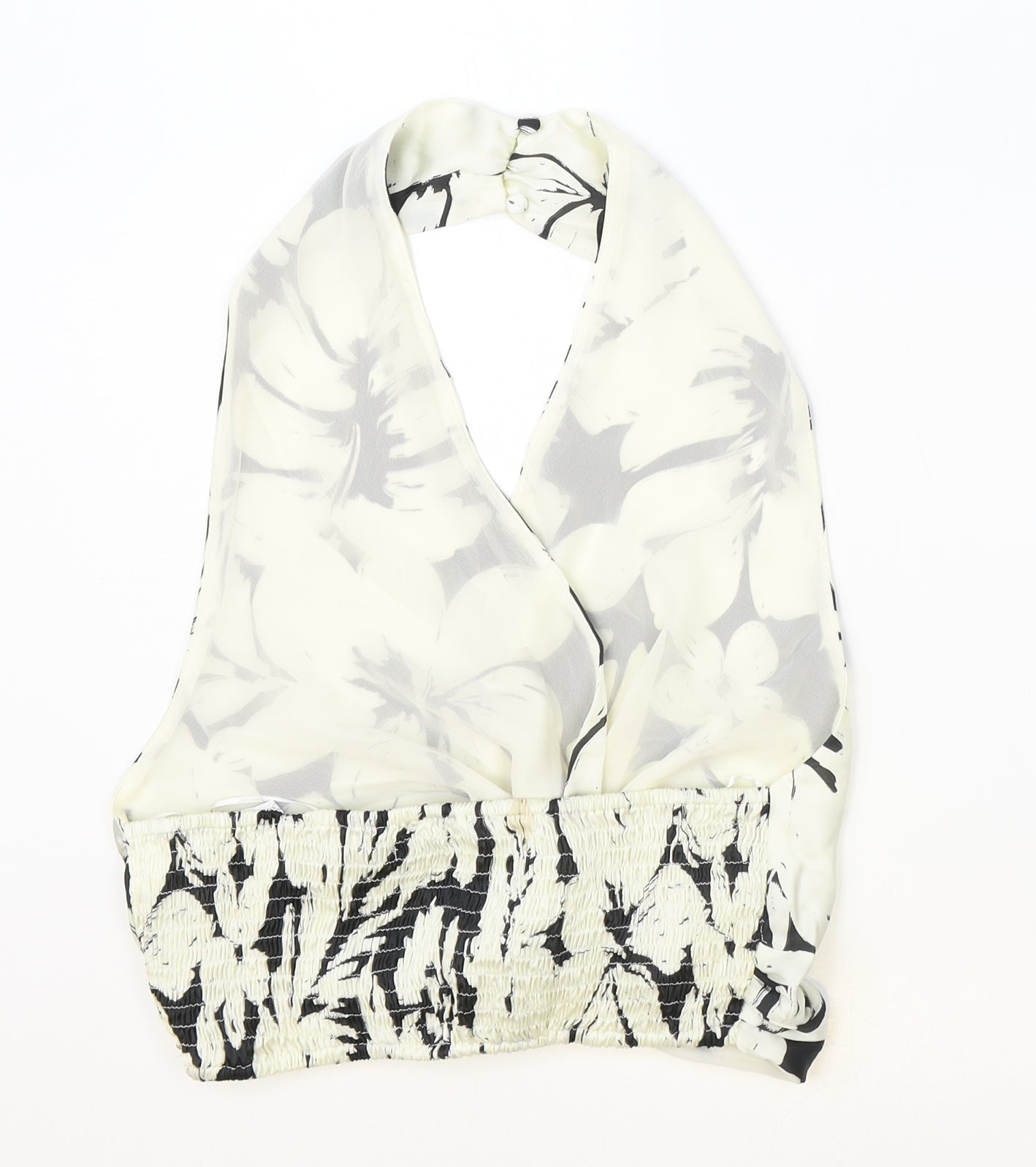 Zara Womens White Floral Polyester Cropped Tank Size M Halter