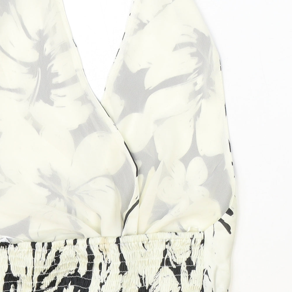 Zara Womens White Floral Polyester Cropped Tank Size M Halter