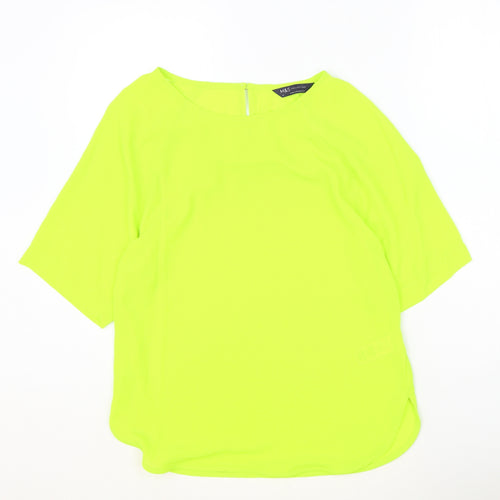Marks and Spencer Womens Yellow Polyester Basic Blouse Size 6 Round Neck