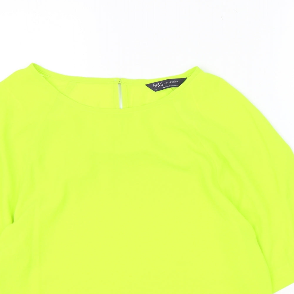 Marks and Spencer Womens Yellow Polyester Basic Blouse Size 6 Round Neck