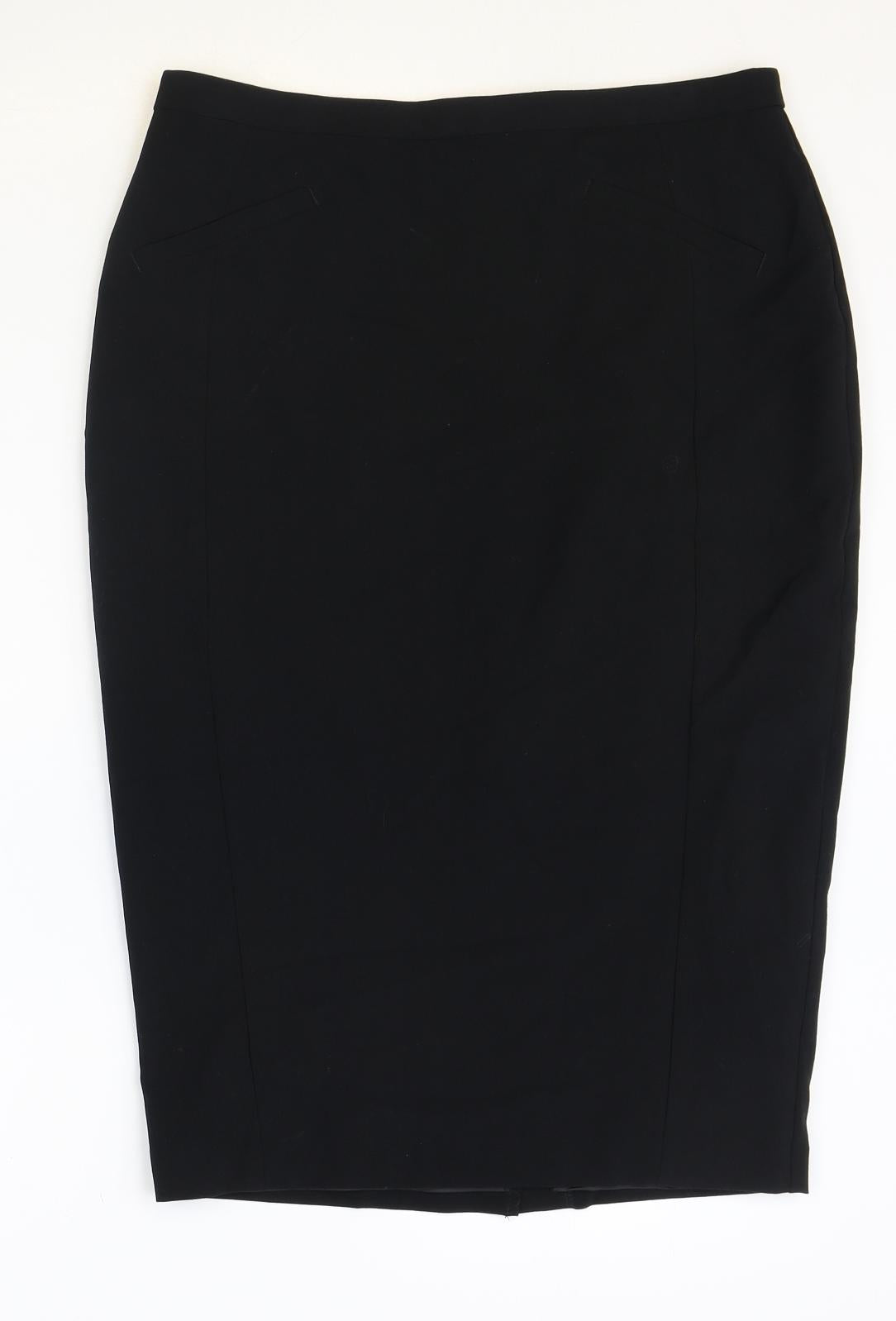 Marks and Spencer Womens Black Polyester Straight & Pencil Skirt Size 12 Zip