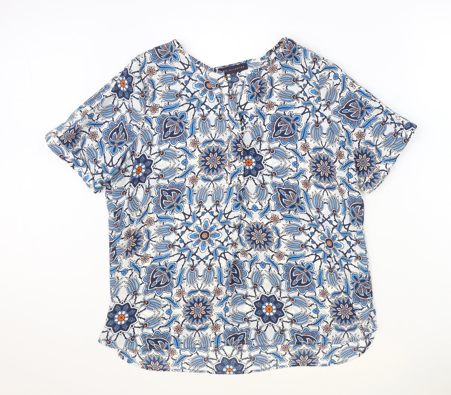 Marks and Spencer Womens Multicoloured Geometric Polyester Basic T-Shirt Size 16 V-Neck