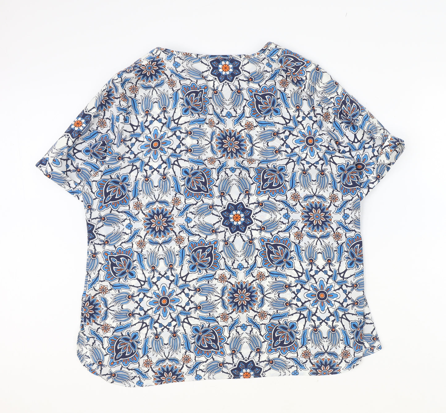 Marks and Spencer Womens Multicoloured Geometric Polyester Basic T-Shirt Size 16 V-Neck