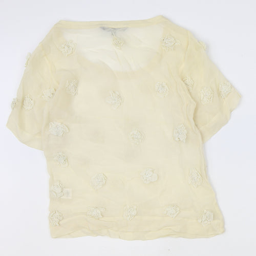 French Connection Womens Yellow Floral Viscose Basic T-Shirt Size 8 Boat Neck