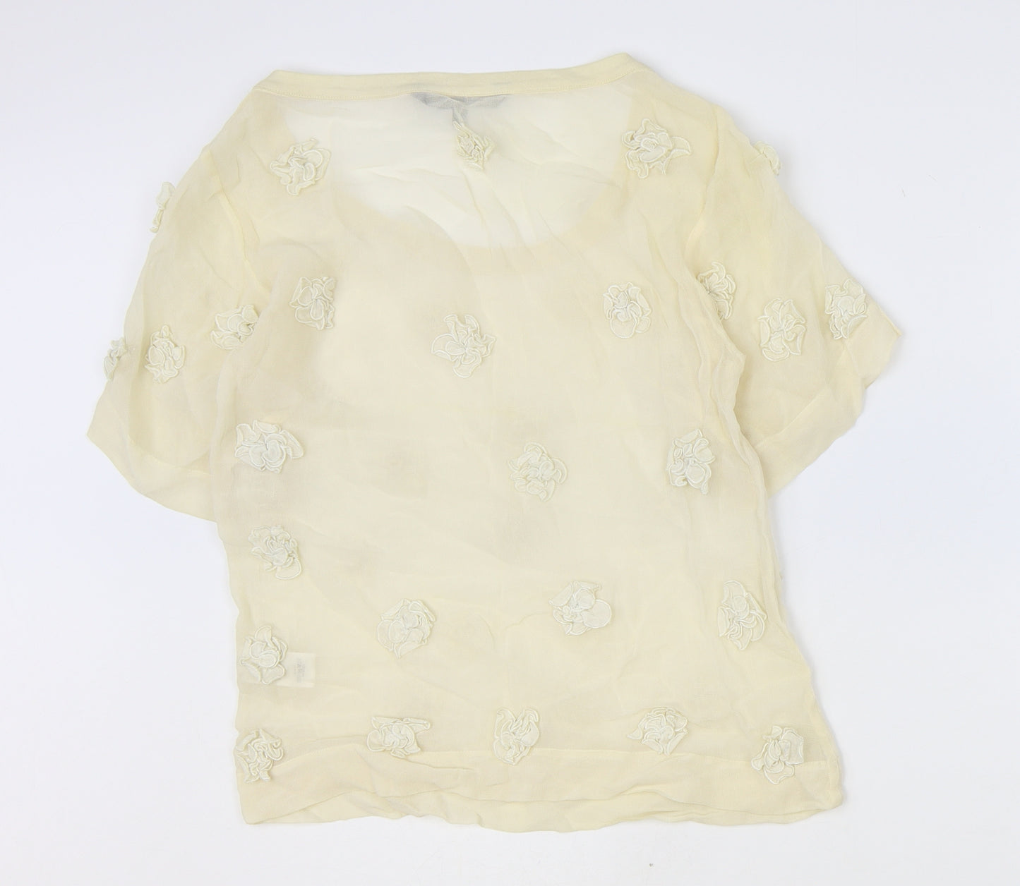 French Connection Womens Yellow Floral Viscose Basic T-Shirt Size 8 Boat Neck
