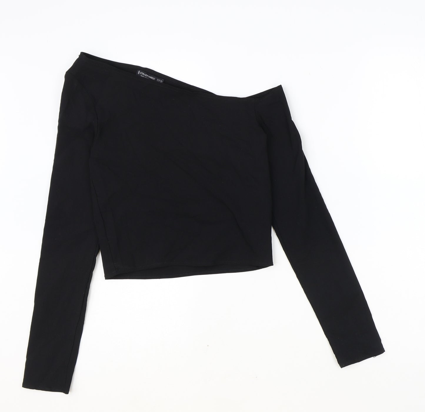 Stradivarius Womens Black Cotton Cropped Blouse Size XS One Shoulder