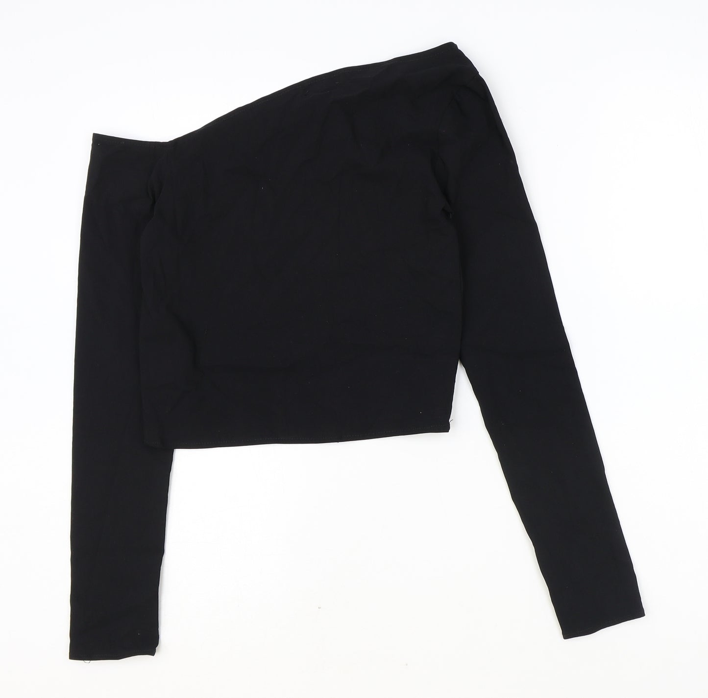 Stradivarius Womens Black Cotton Cropped Blouse Size XS One Shoulder