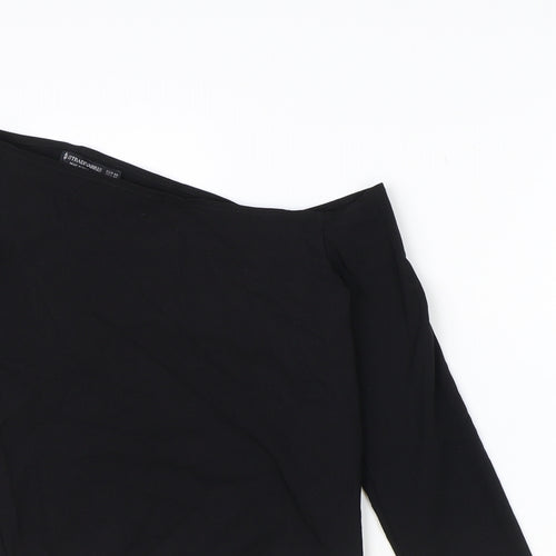 Stradivarius Womens Black Cotton Cropped Blouse Size XS One Shoulder
