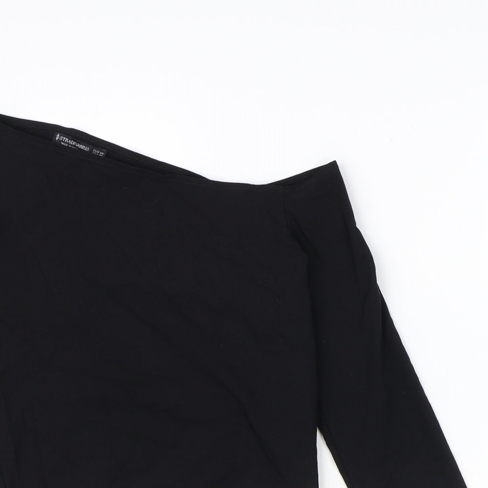 Stradivarius Womens Black Cotton Cropped Blouse Size XS One Shoulder