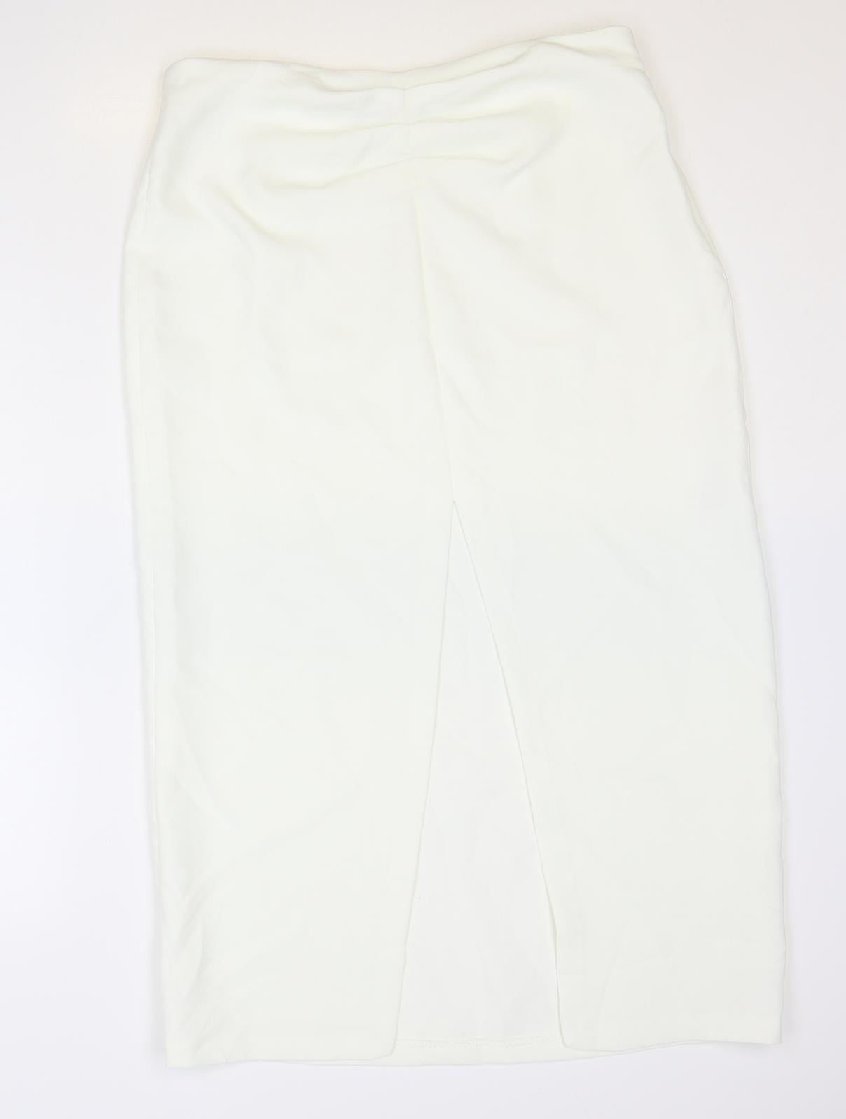 Zara Womens White Polyester Straight & Pencil Skirt Size L Zip