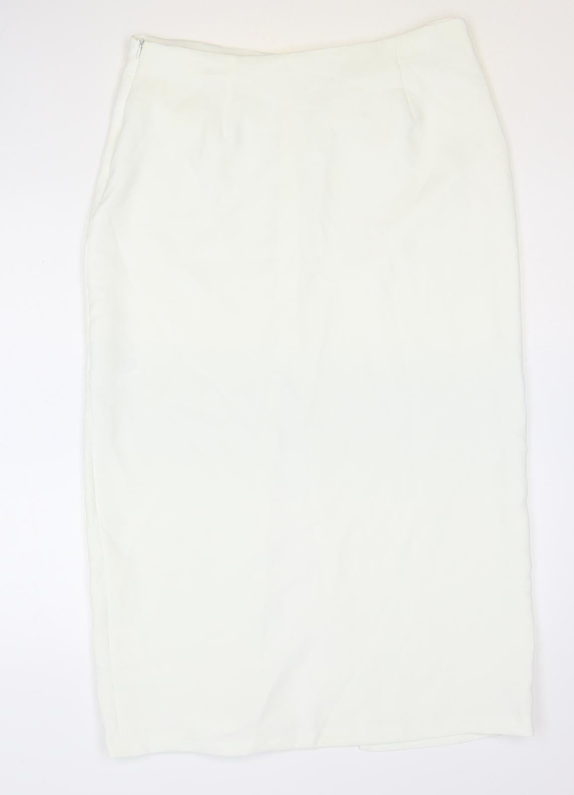 Zara Womens White Polyester Straight & Pencil Skirt Size L Zip