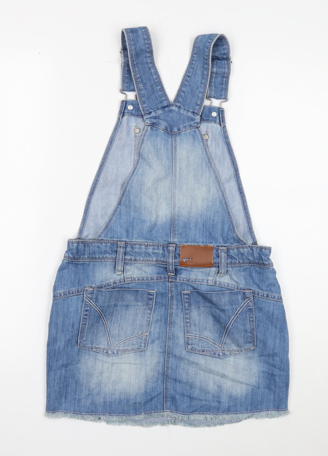 NEXT Girls Blue Cotton Pinafore/Dungaree Dress Size 12 Years Square Neck Button