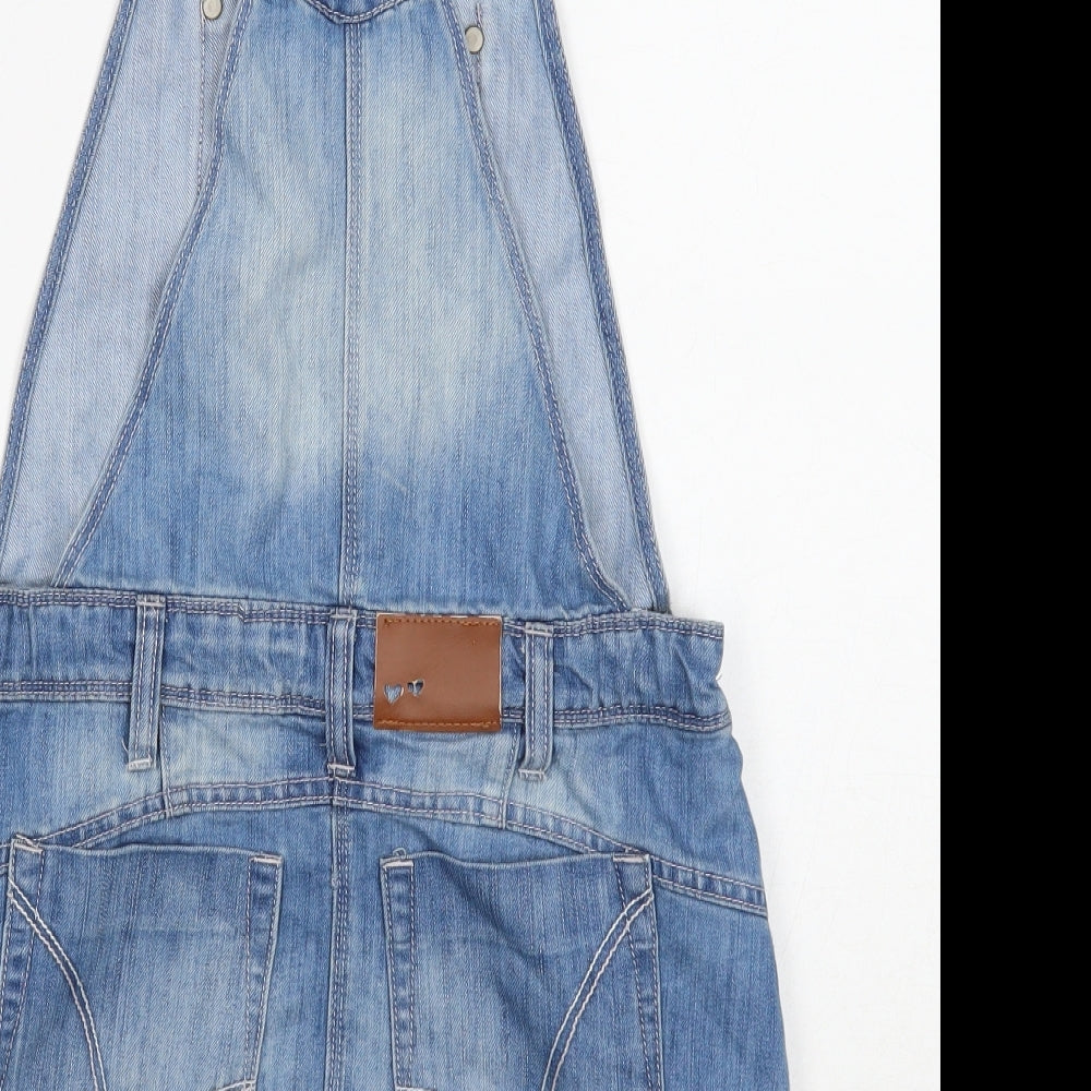 NEXT Girls Blue Cotton Pinafore/Dungaree Dress Size 12 Years Square Neck Button