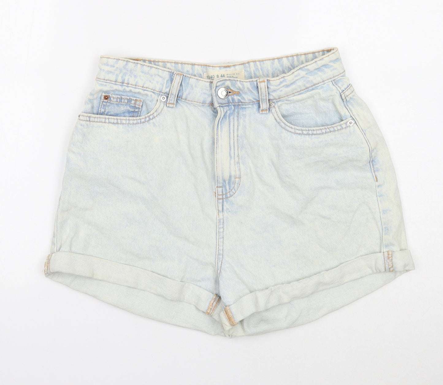 Primark Womens Blue Cotton Hot Pants Shorts Size 12 Regular Zip