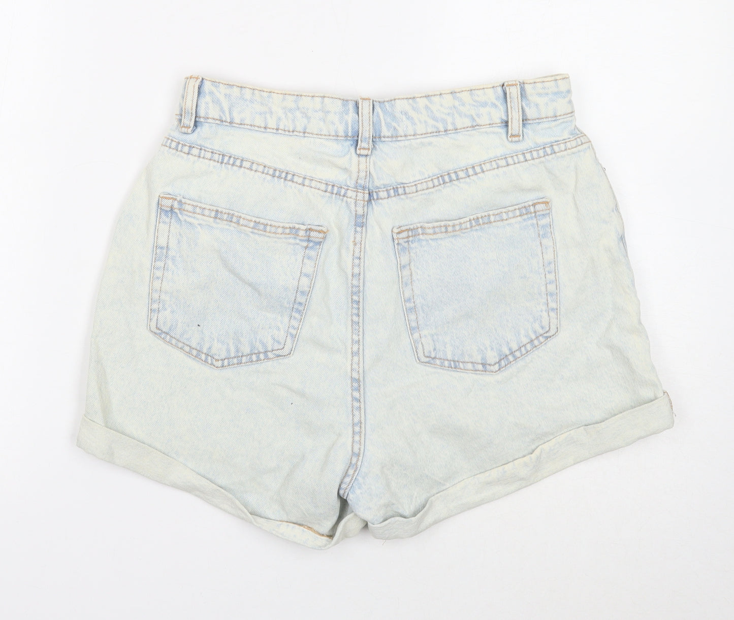 Primark Womens Blue Cotton Hot Pants Shorts Size 12 Regular Zip