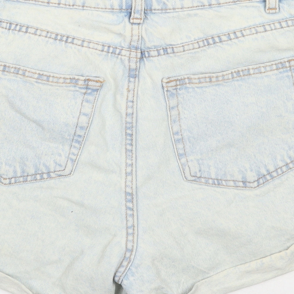 Primark Womens Blue Cotton Hot Pants Shorts Size 12 Regular Zip