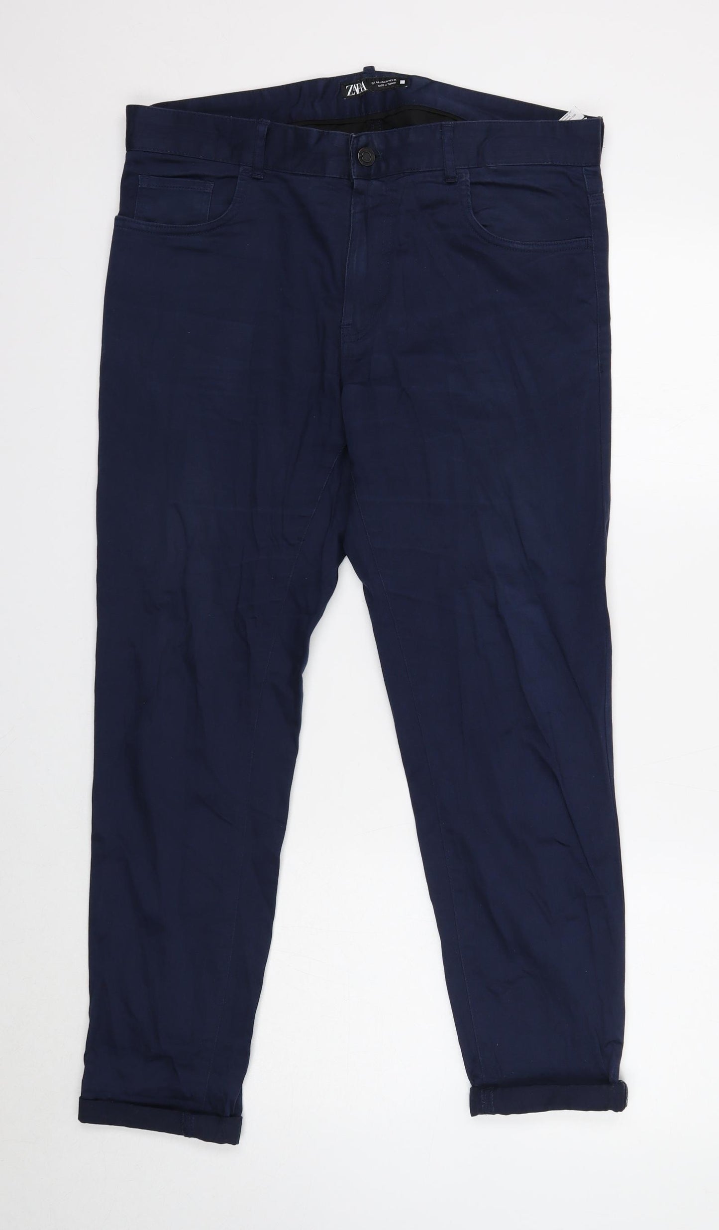 Zara Womens Blue Cotton Straight Jeans Size 16 Regular Zip