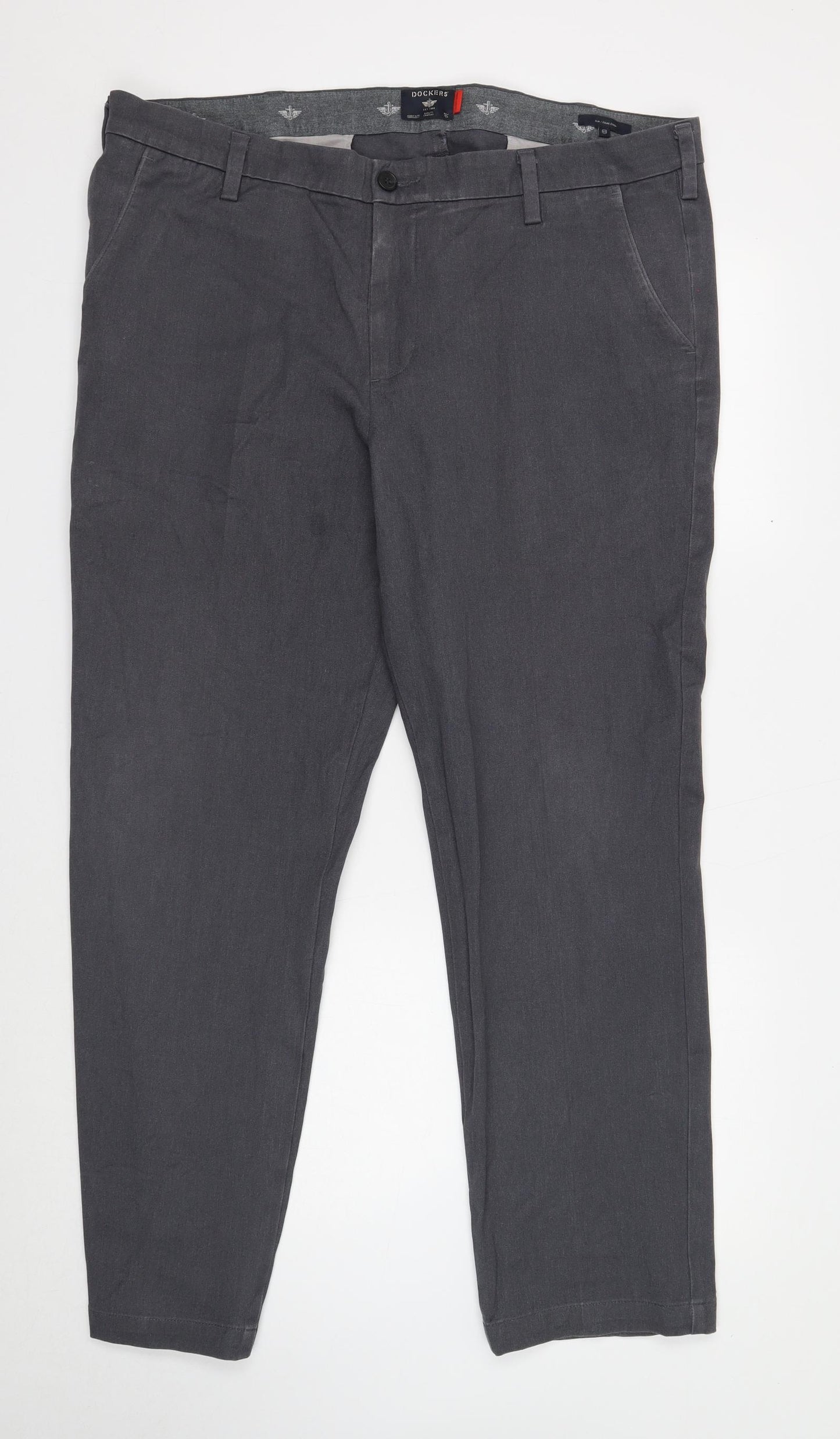 DOCKERS Mens Grey Cotton Straight Jeans Size 40 in L32 in Regular Zip