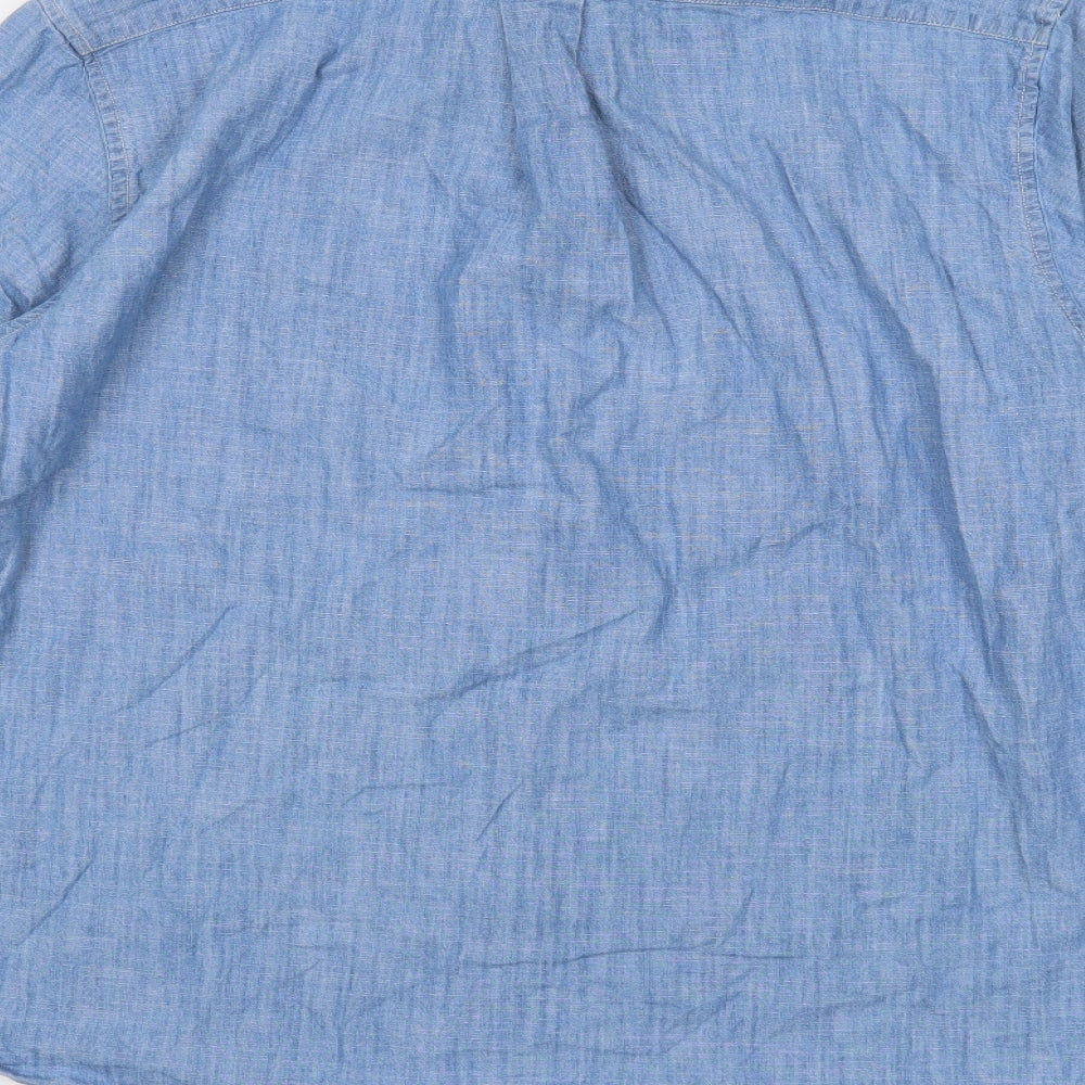John Lewis Mens Blue Cotton Button-Up Size XL Collared Button