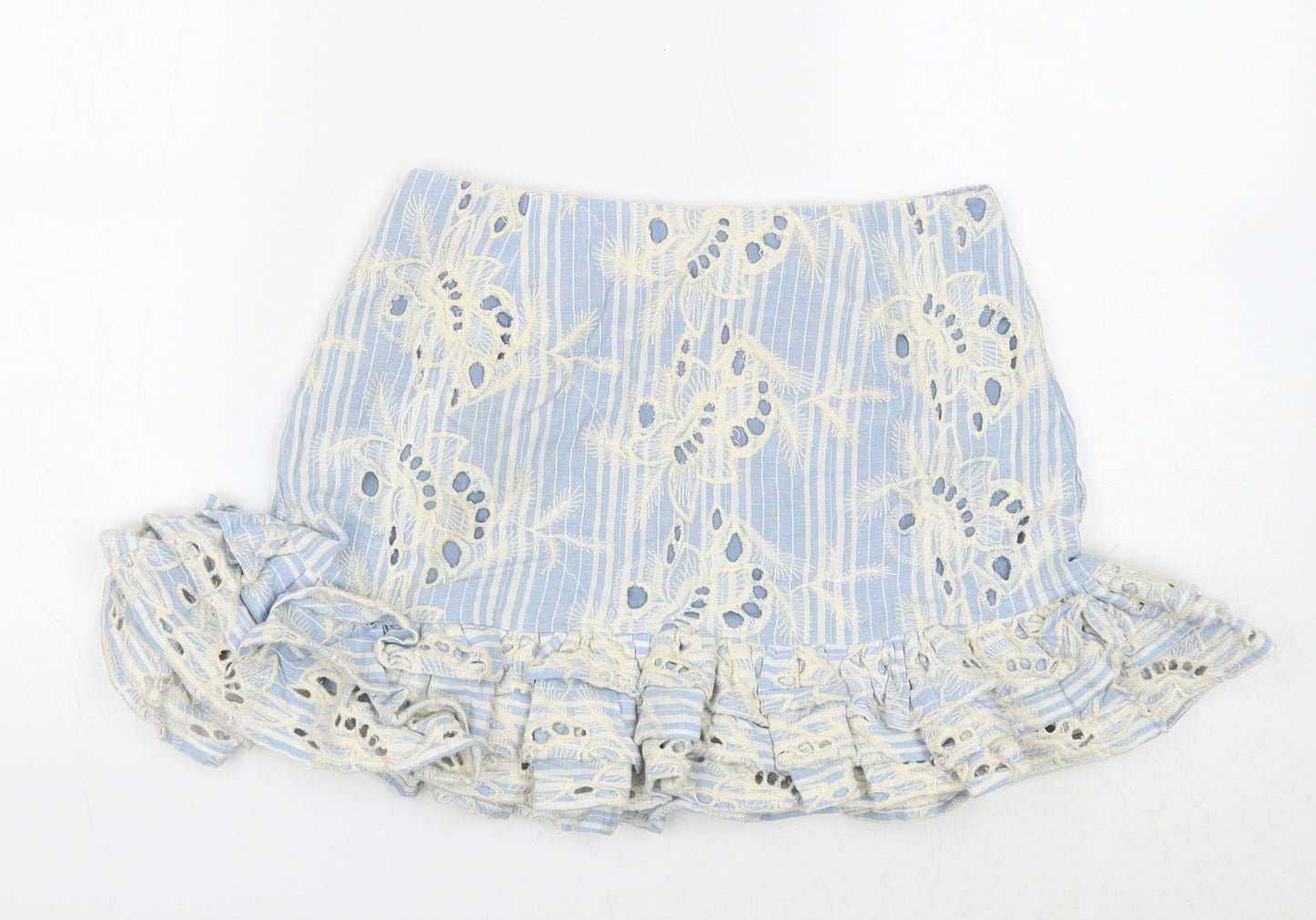 Missguided Womens Blue Geometric Cotton Mini Skirt Size 6 Zip