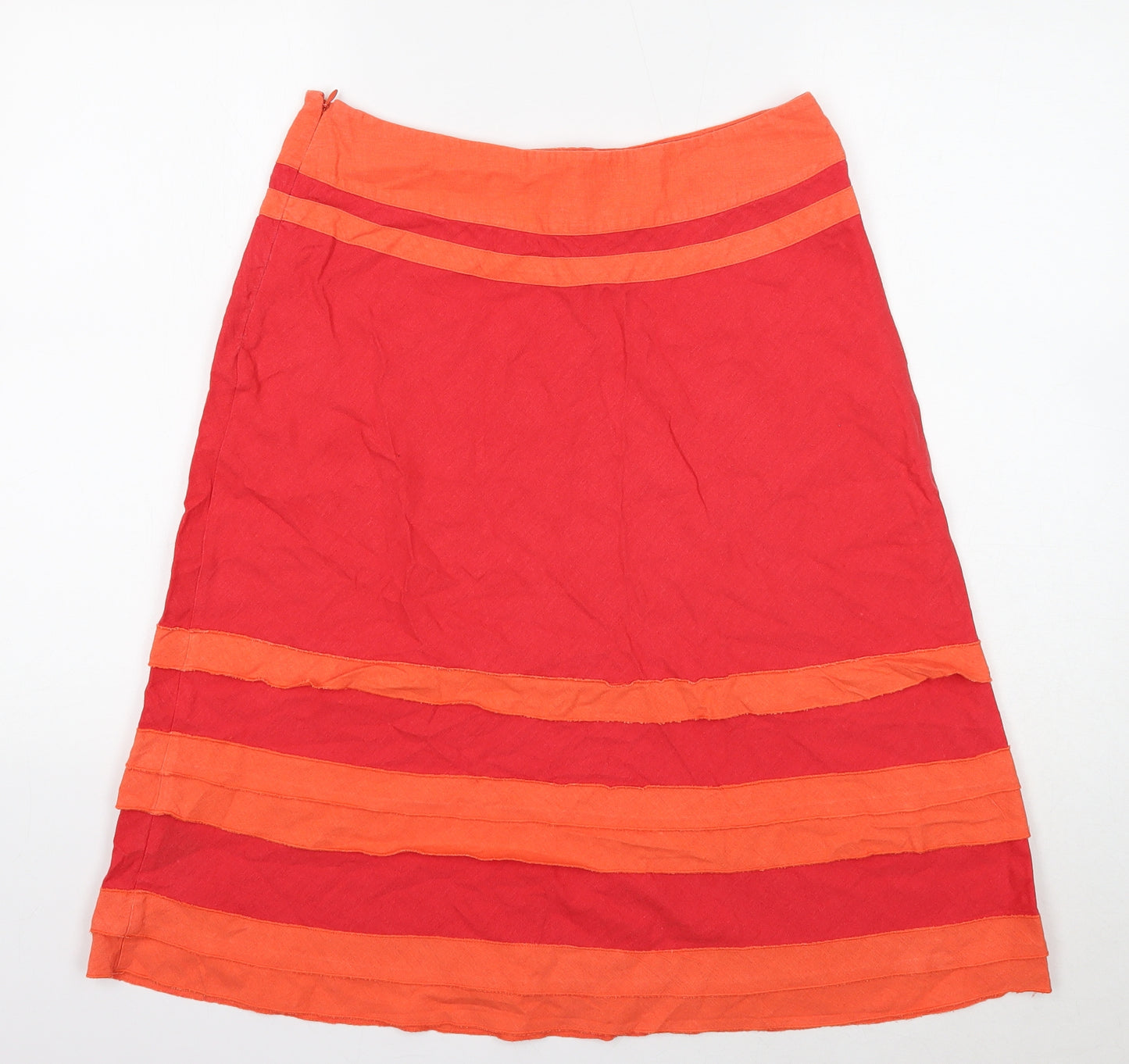 August Silk Womens Red Linen A-Line Skirt Size 12 Zip