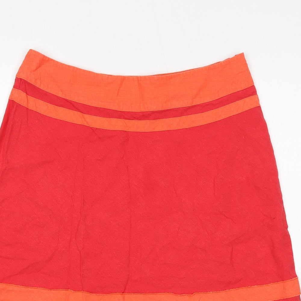 August Silk Womens Red Linen A-Line Skirt Size 12 Zip