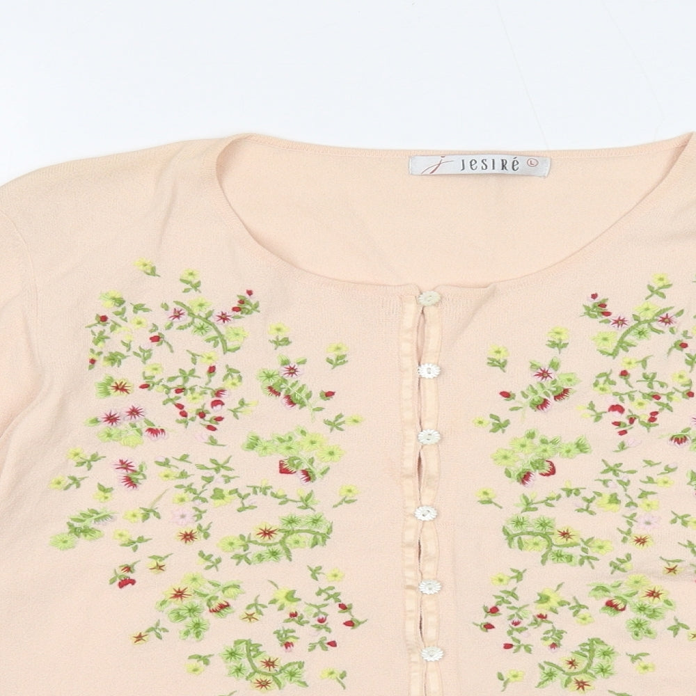 Jesire Womens Pink Round Neck Rayon Cardigan Jumper Size L