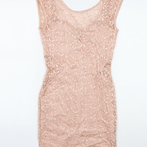 River Island Womens Pink Viscose Mini Size 10 Boat Neck Zip
