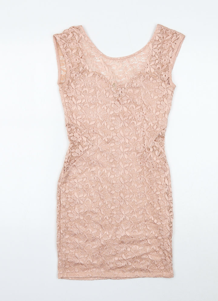 River Island Womens Pink Viscose Mini Size 10 Boat Neck Zip