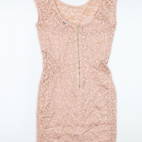 River Island Womens Pink Viscose Mini Size 10 Boat Neck Zip