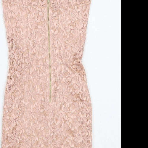 River Island Womens Pink Viscose Mini Size 10 Boat Neck Zip