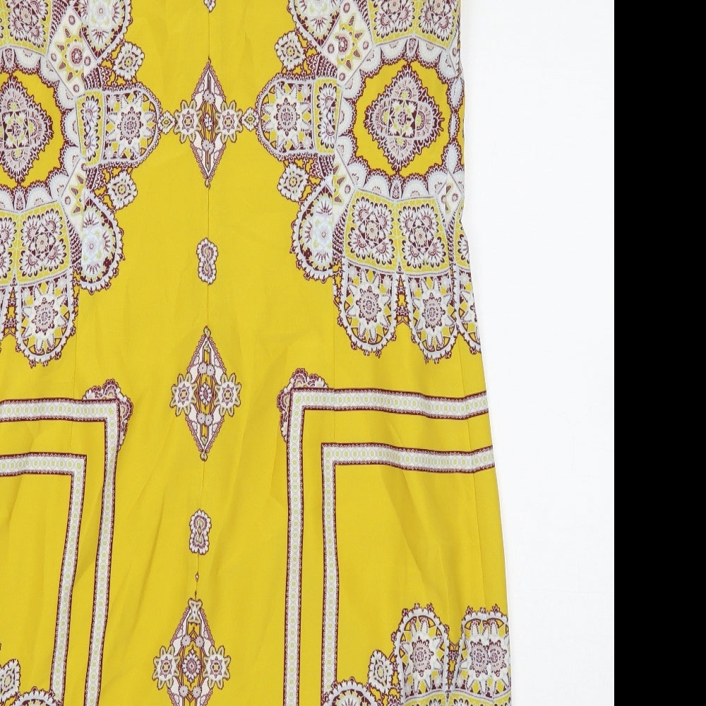 Monsoon Womens Yellow Geometric Polyester Shift Size 14 Boat Neck Zip