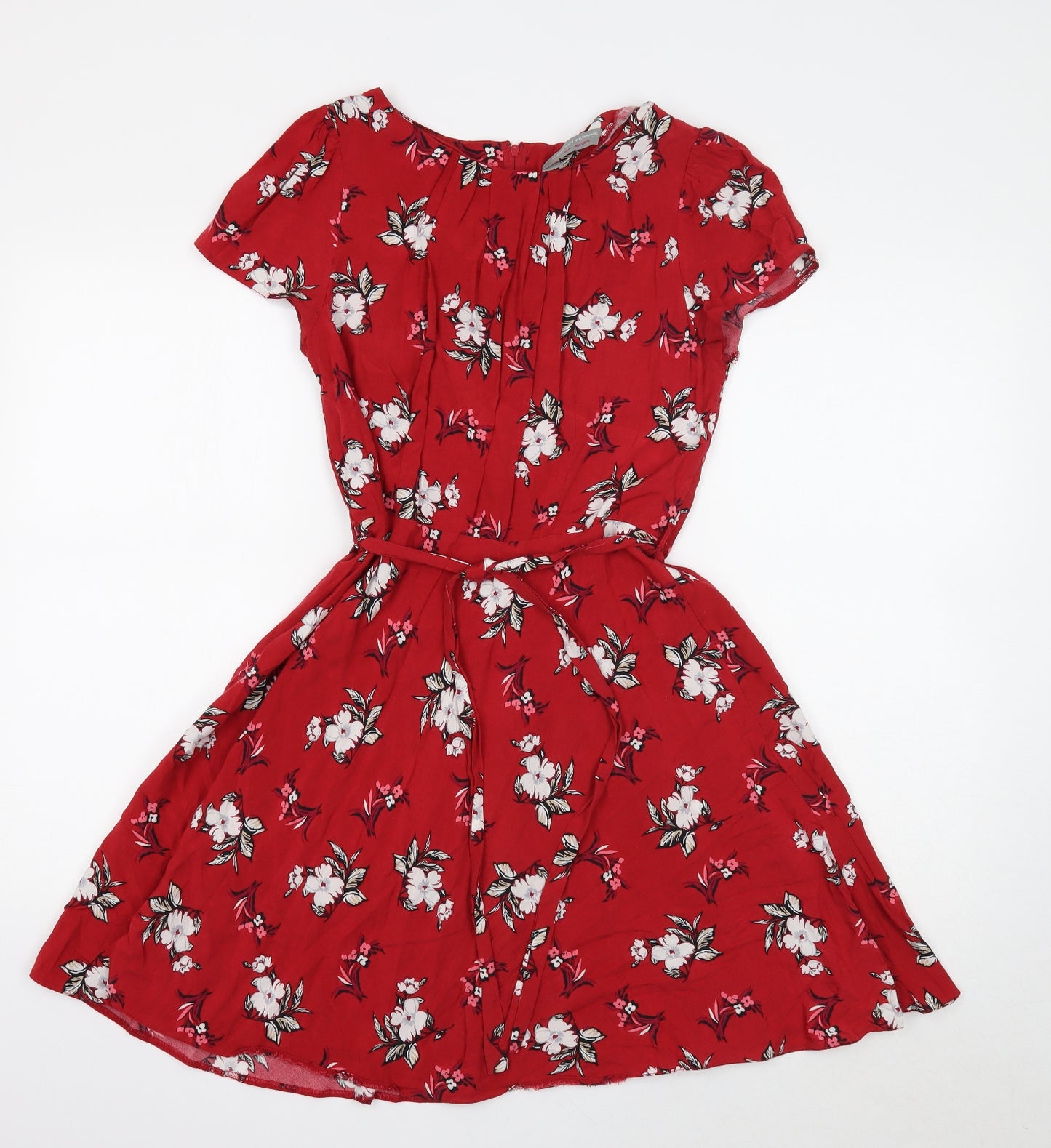 Dorothy Perkins Womens Red Floral Viscose Skater Dress Size 12 Boat Neck Zip