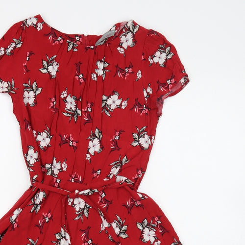Dorothy Perkins Womens Red Floral Viscose Skater Dress Size 12 Boat Neck Zip
