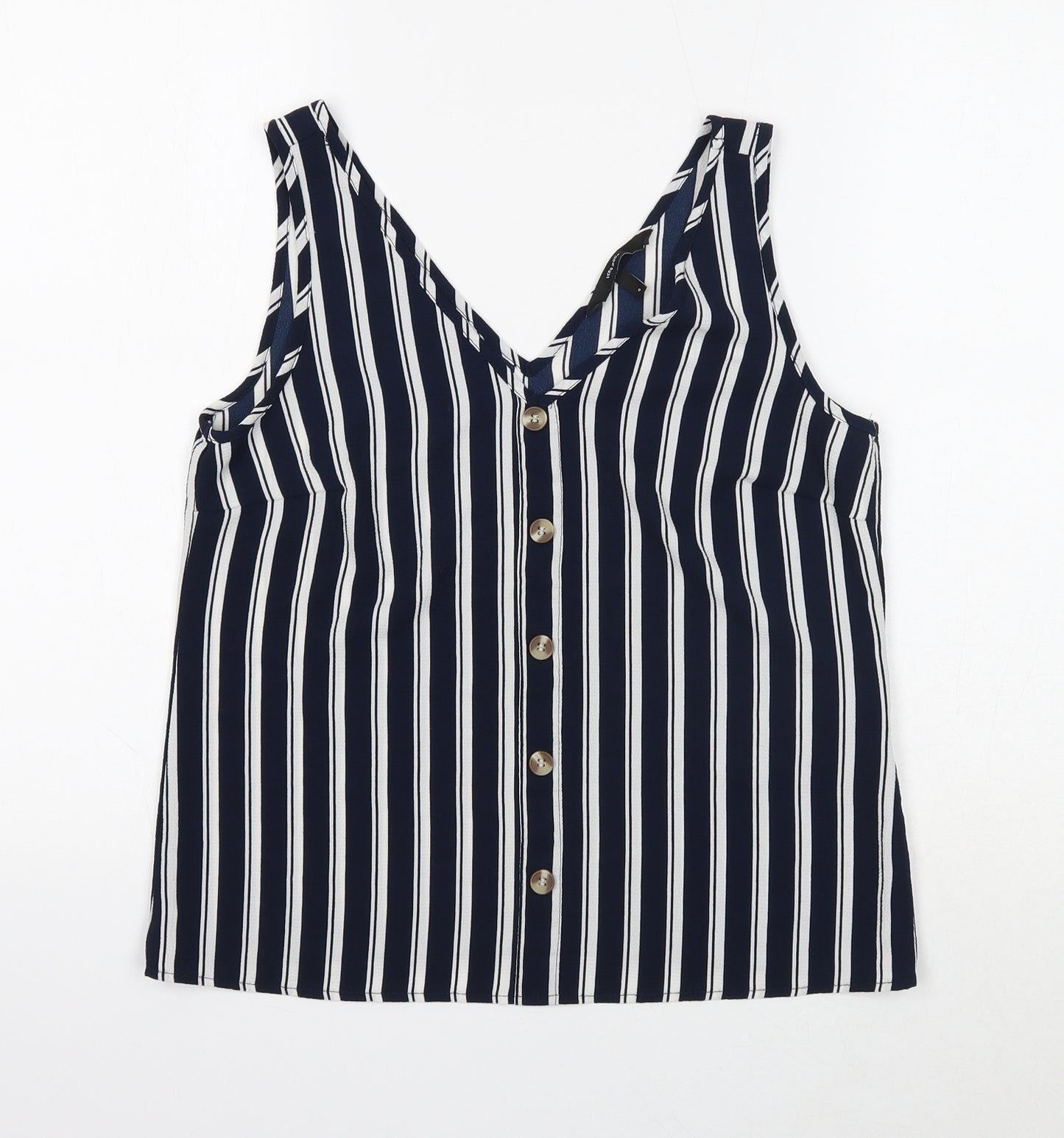 VERO MODA Womens Blue Striped Polyester Basic Tank Size S V-Neck