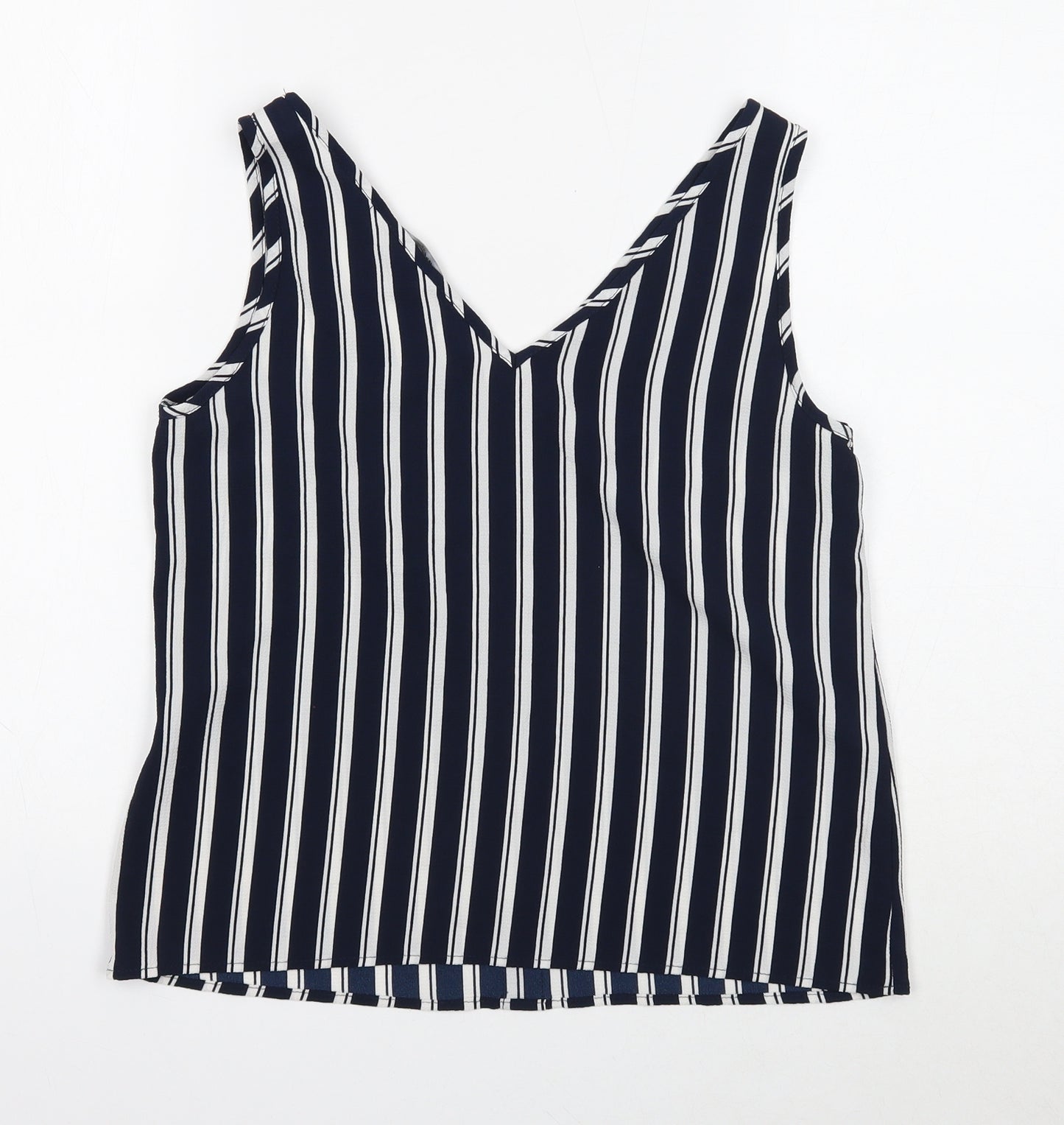 VERO MODA Womens Blue Striped Polyester Basic Tank Size S V-Neck