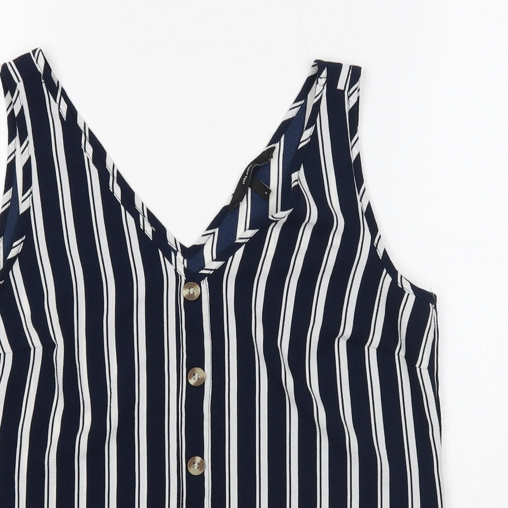 VERO MODA Womens Blue Striped Polyester Basic Tank Size S V-Neck