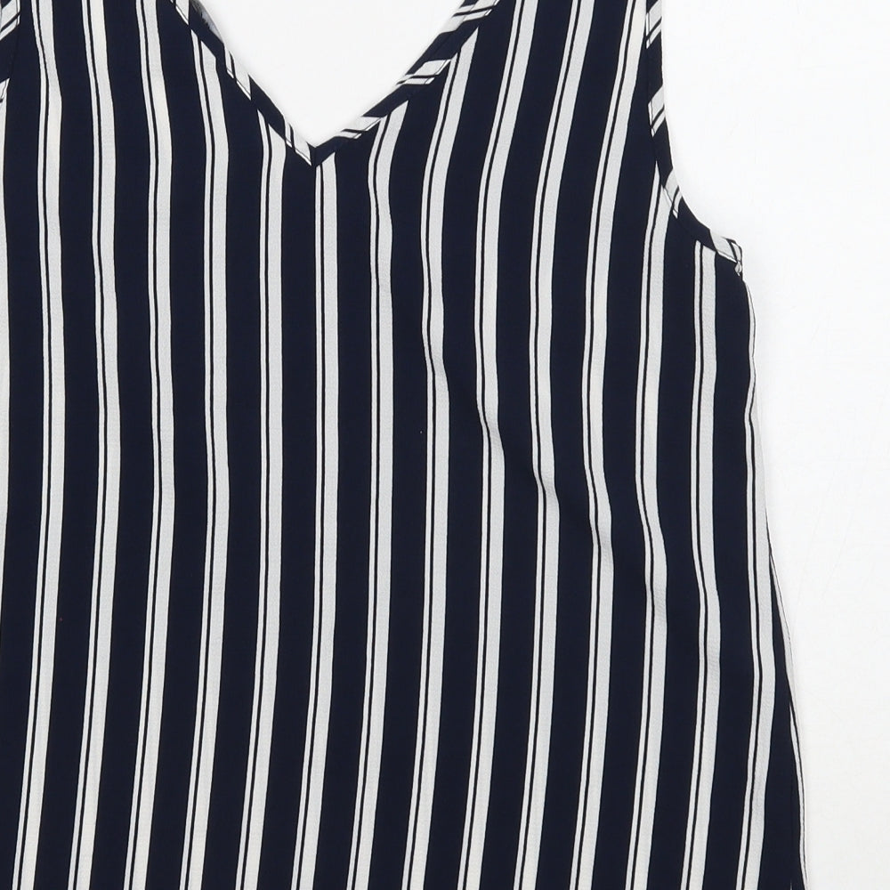 VERO MODA Womens Blue Striped Polyester Basic Tank Size S V-Neck