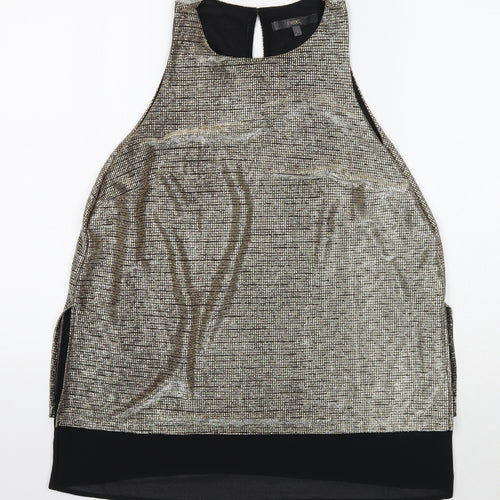 NEXT Womens Gold Geometric Polyester Basic Tank Size 14 Round Neck