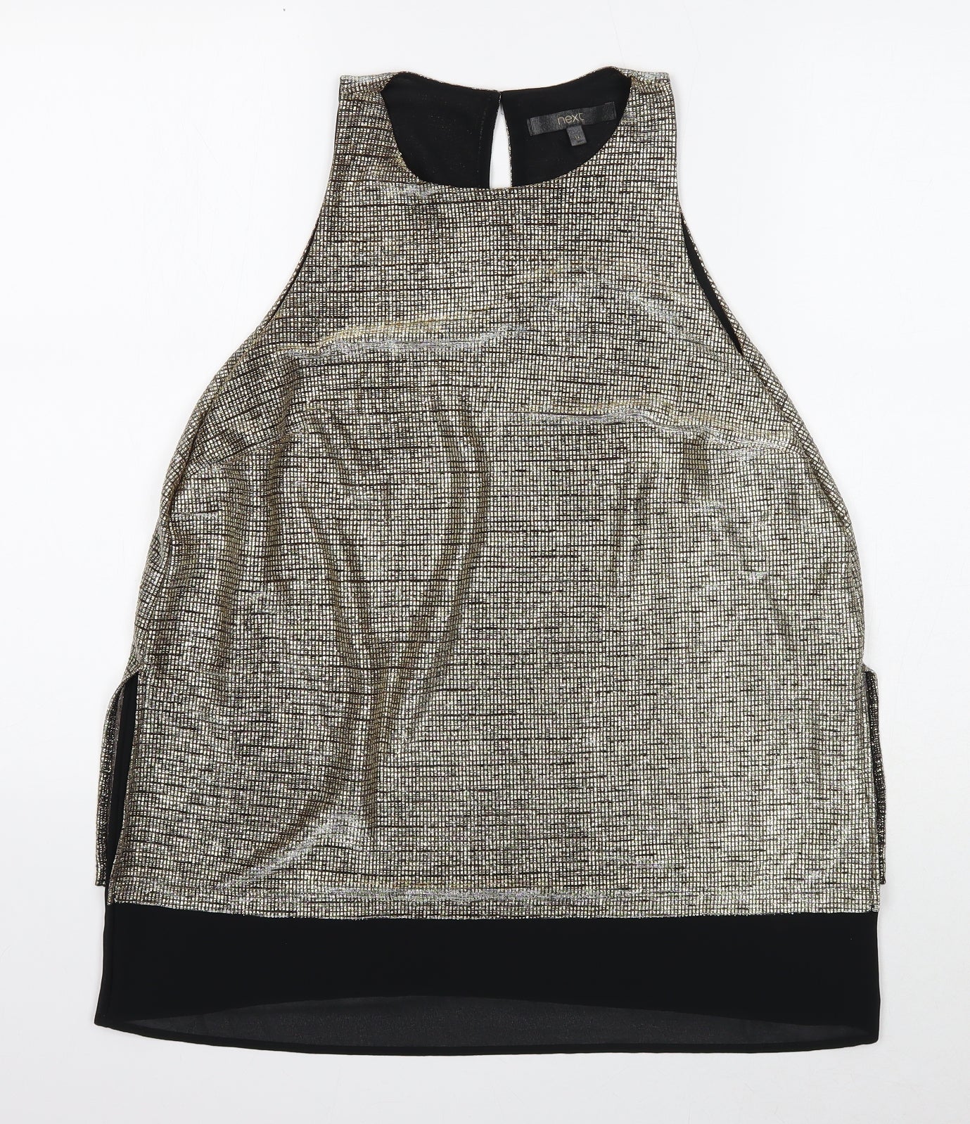 NEXT Womens Gold Geometric Polyester Basic Tank Size 14 Round Neck