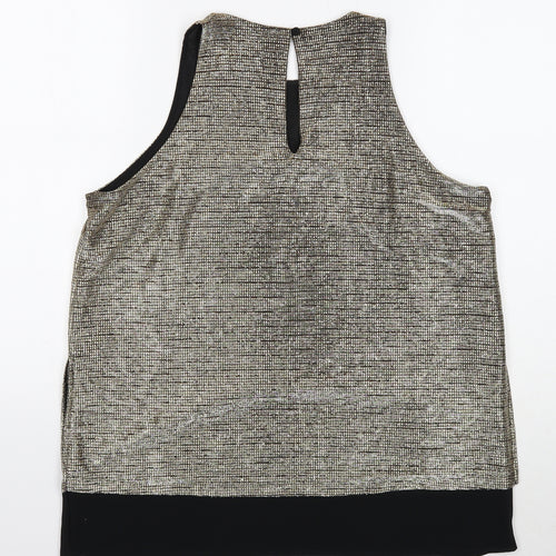 NEXT Womens Gold Geometric Polyester Basic Tank Size 14 Round Neck